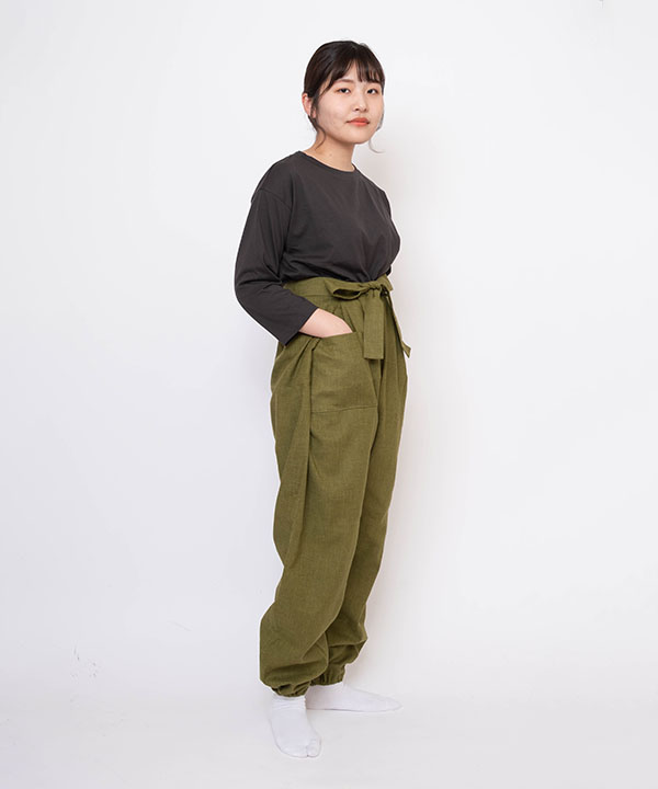 絣紬袴式本もんぺ No.6 抹茶