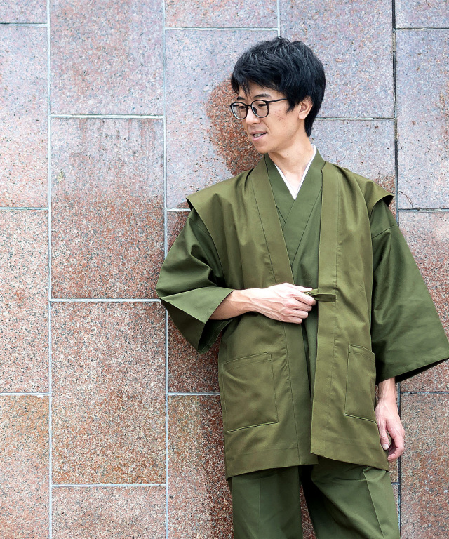 綾織羽織 5番色モスグリーン【和粋庵】 | 作務衣・甚平通販 和粋庵