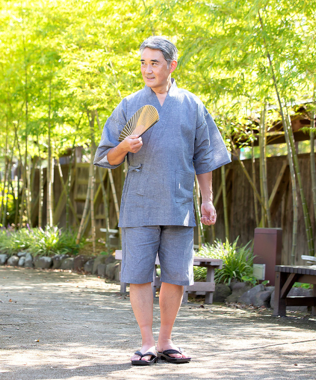 綿麻楊柳甚平 (めんあさようりゅうじんべい） グレー | 作務衣・甚平