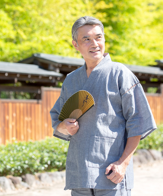 綿麻楊柳甚平 (めんあさようりゅうじんべい） グレー | 作務衣・甚平