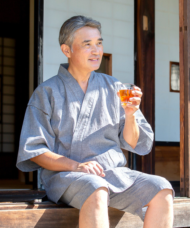 綿麻楊柳甚平 (めんあさようりゅうじんべい） グレー | 作務衣・甚平