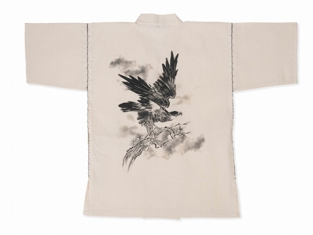 水墨画甚平 すいぼくがじんべい No 3 ベージュ 鷹 作務衣 甚平通販 和粋庵