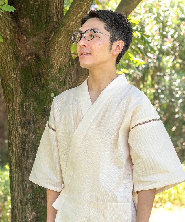 綿しじら甚平 (めんしじらじんべい） 【ベージュ】 | 作務衣・甚平通販