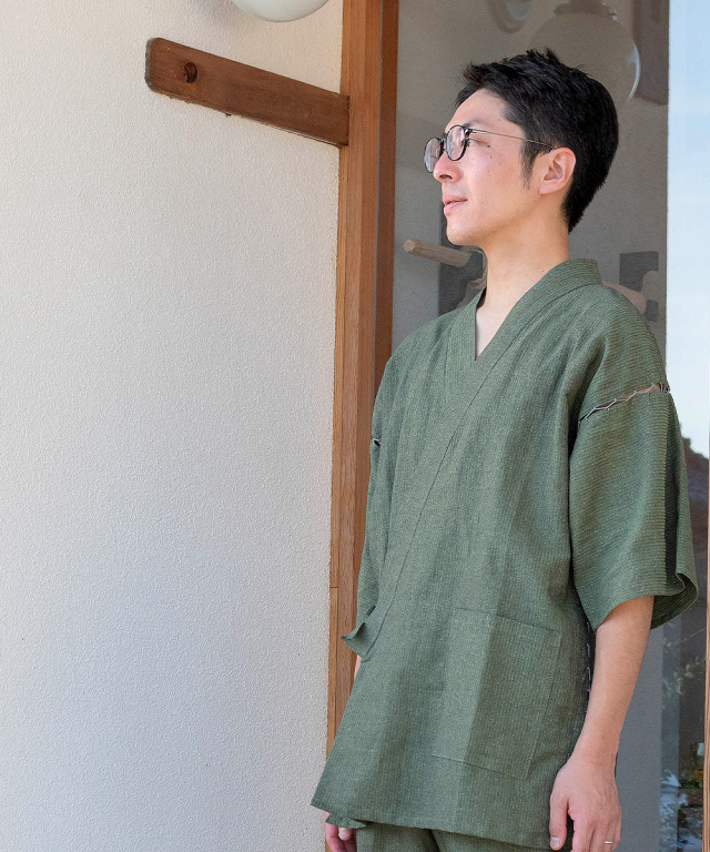 和紙しじら織甚平 No.3 グリーン | 作務衣・甚平通販 和粋庵