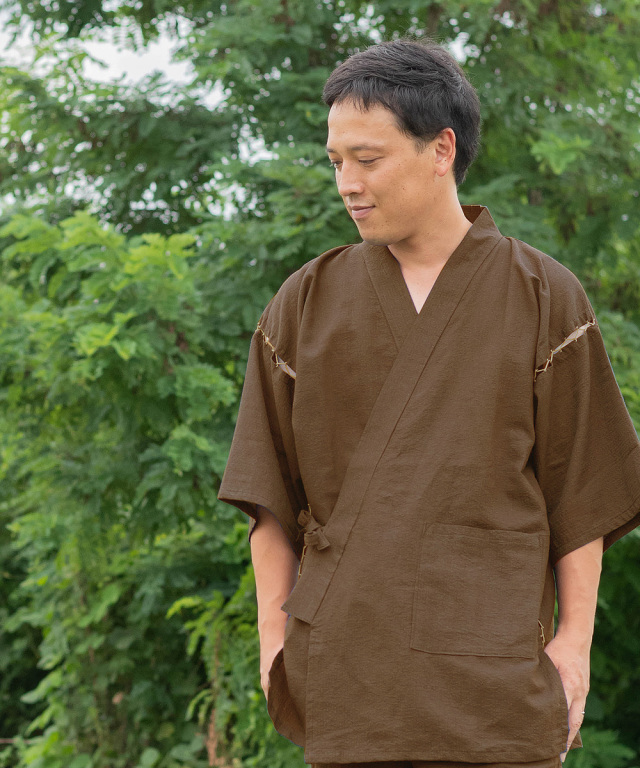 和紙しじら織甚平 No.5 茶 | 作務衣・甚平通販 和粋庵