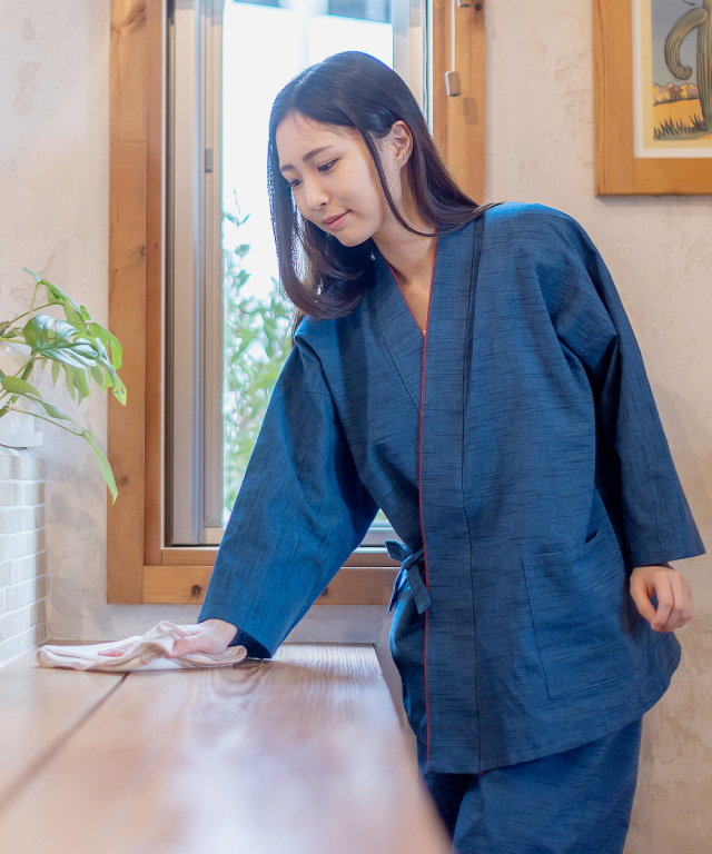 女性用パンツルック作務衣 ブルー | 作務衣・甚平通販 和粋庵