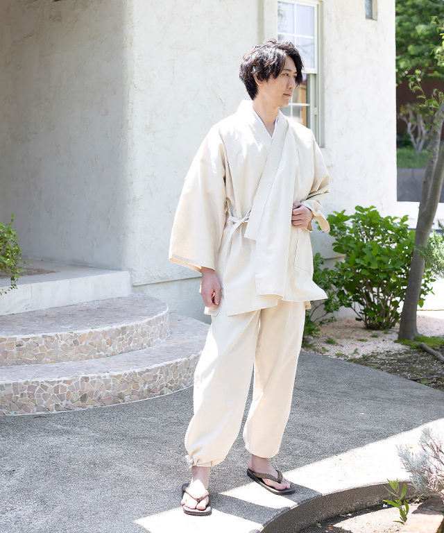 麻綿ロールアップ作務衣