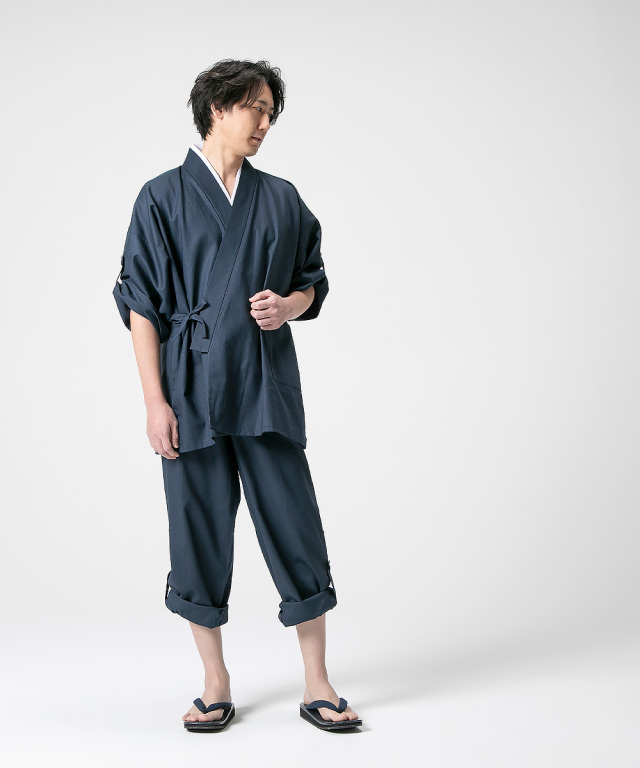 麻綿ロールアップ作務衣