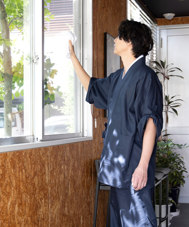 麻綿ロールアップ作務衣