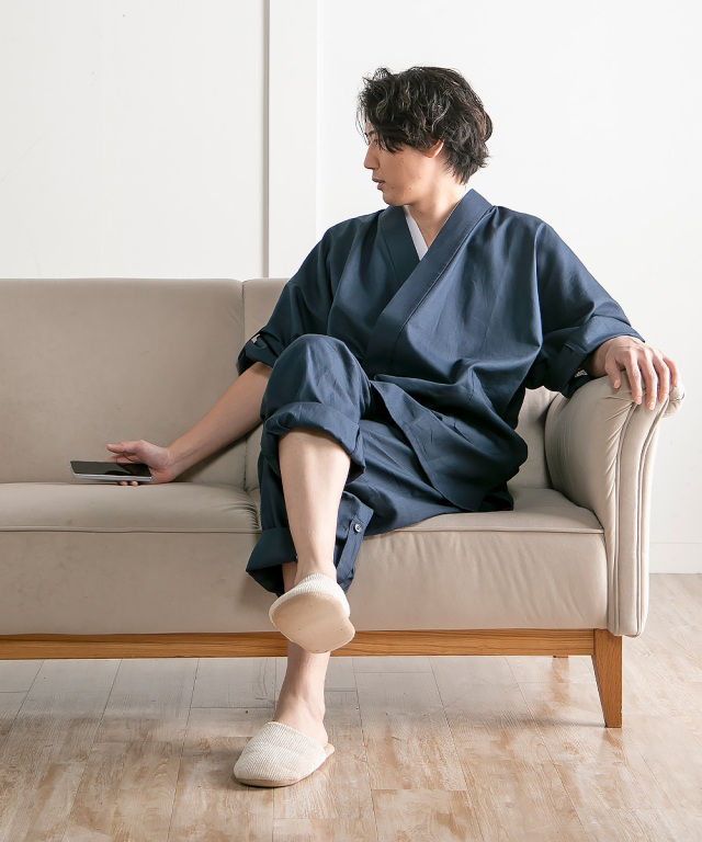 麻綿ロールアップ作務衣