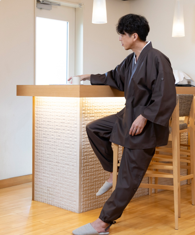 麻綿ロールアップ作務衣