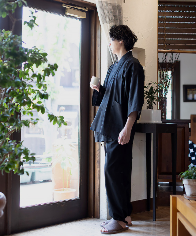 麻綿ロールアップ作務衣