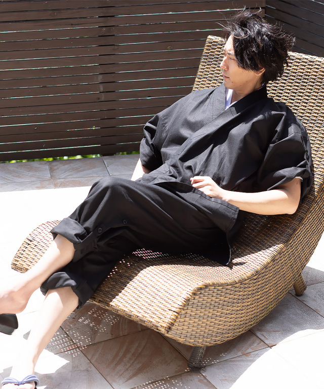 麻綿ロールアップ作務衣