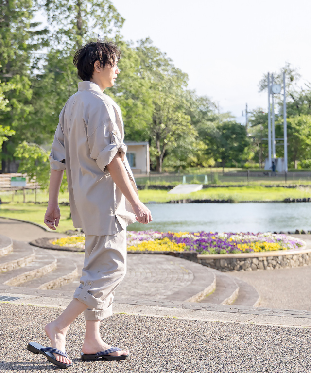 麻綿ロールアップ作務衣