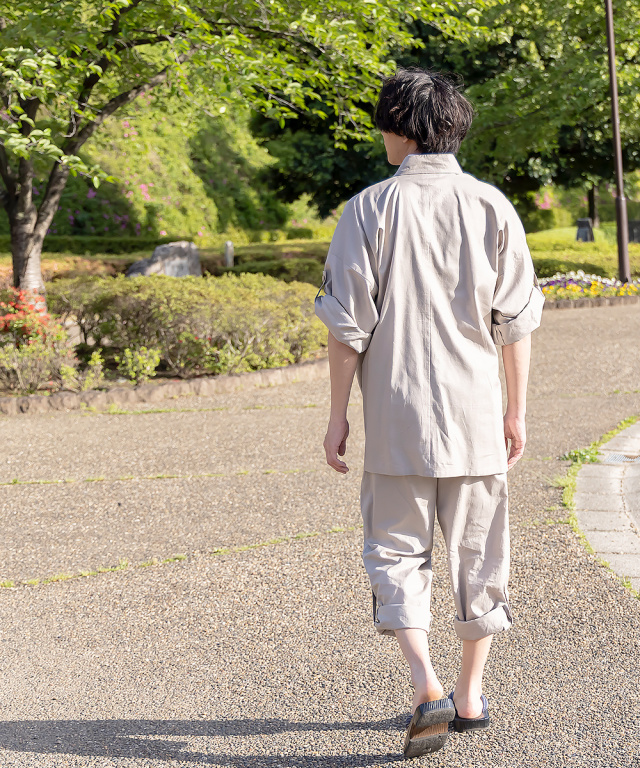 麻綿ロールアップ作務衣