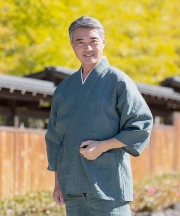 夏塩沢作務衣 紺麻の葉2s~sm襦袢コーリン付き 新品在庫品 レディース