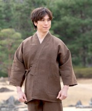 近江縮　チェック　本麻 近江ちぢみ本麻甚平 No.6 中紺 | 作務衣・甚平通販 和粋庵