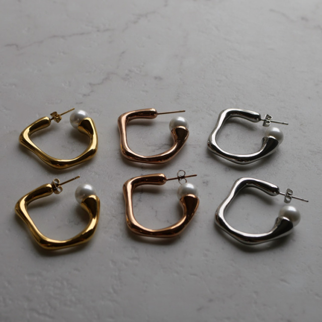 金属アレルギー対応 ステンレスピアス Jパールピアス フープ シルバー イエローゴールド ローズゴールド(ピンクゴールド)(両耳用) 金属アレルギー 316L サージカルステンレス pi044