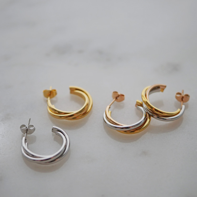 金属アレルギー対応 ステンレスピアス 3連スタッドフープピアス スタッドピアスファーストピアス セカンドピアス フープピアス 両耳用 pi054