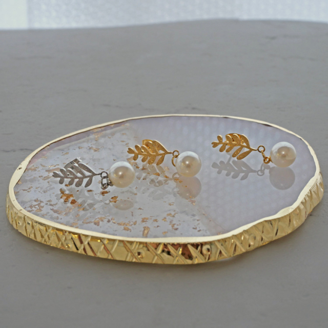 金属アレルギー対応 ステンレスピアス リーフパールピアス スタッドピアスファーストピアス セカンドピアス 両耳用 pi056