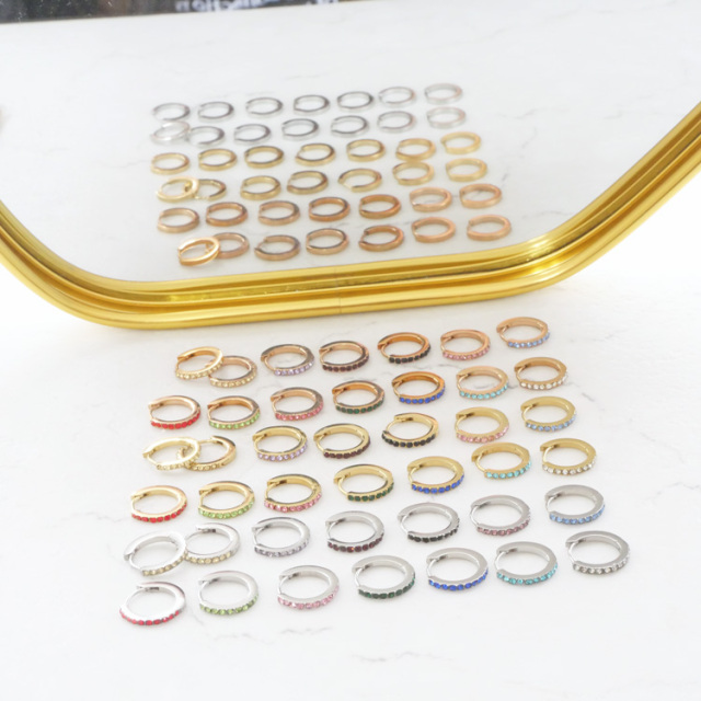 金属アレルギー対応 ステンレスピアス カラーラインストーンフープピアス(両耳用)金属アレルギー 316L pi060