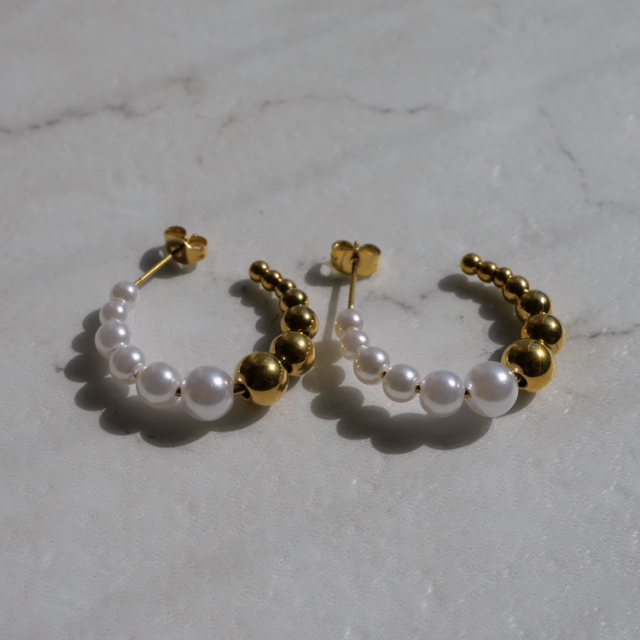 金属アレルギー対応 ステンレスピアス パールフープピアス セカンドピアス スタッドピアス 両耳用 pi063