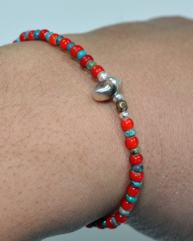 39 [SunKu] サンク White Heart & Turquise　Beads  Bracelet