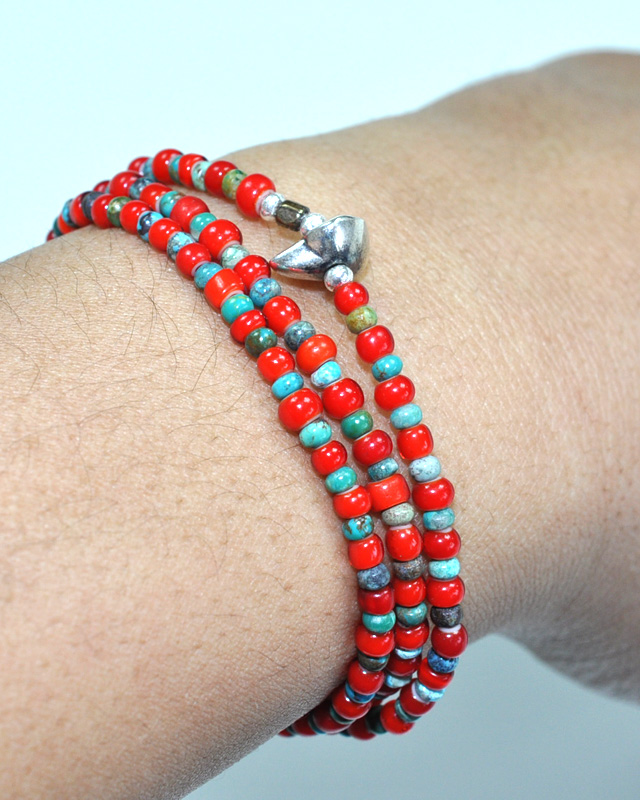 39 [SunKu] サンク White Heart & Turquise　Beads Necklace & Bracelet