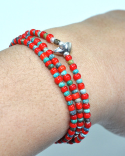 39 [SunKu] サンク White Heart & Turquise　Beads Necklace & Bracelet