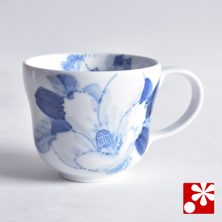 九谷焼 マグカップ 染付山茶花【アウトレット】