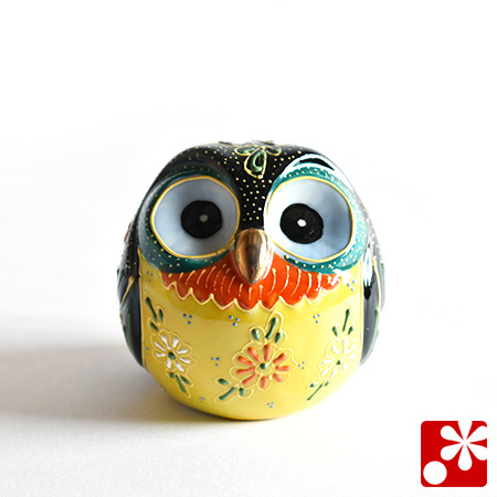 九谷焼 丸型 ふくろう 黒盛 不苦労 フクロウ