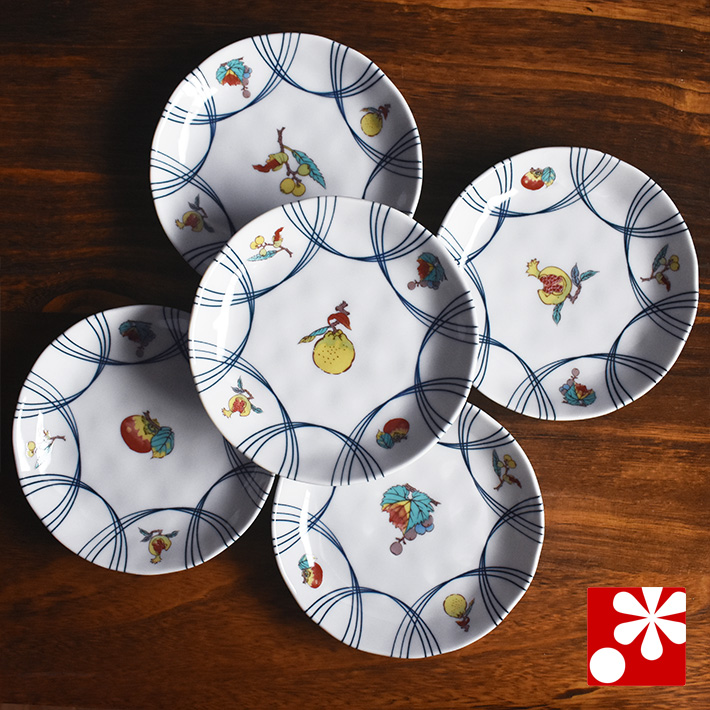 九龍の花鳥模様の円形大皿、5枚セット 九龍の花鳥模様の円形大皿、5枚セット 九谷焼 伝統柄 【九谷焼】6.5号