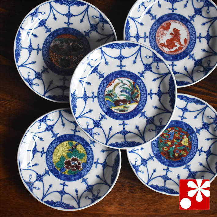 中皿 セット（ 径 約16.4cm ） 時代絵【アウトレット】