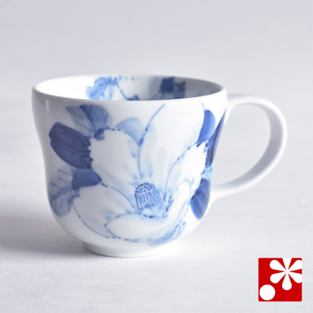 九谷焼 マグカップ 染付山茶花【アウトレット】