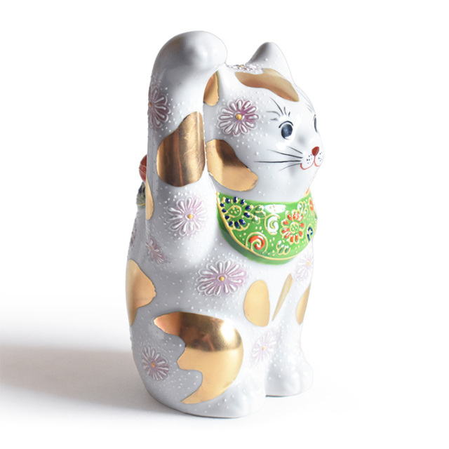 九谷焼 招き猫 置物 金ブチ盛（右手・高 約16cm）【アウトレット