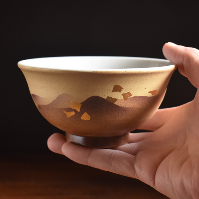 陶葊　夫婦茶碗湯呑みセット　牡丹 九谷焼 夫婦茶碗 ペア 湯呑み セット 金箔連山【アウトレット】 九谷焼