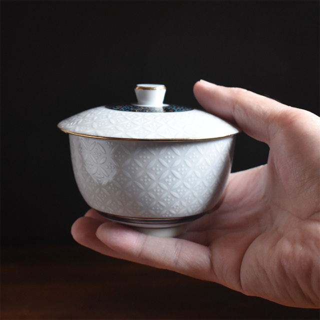 九谷焼 蓋付湯呑み 白七宝【アウトレット・箱なし・単品】 九谷焼専門