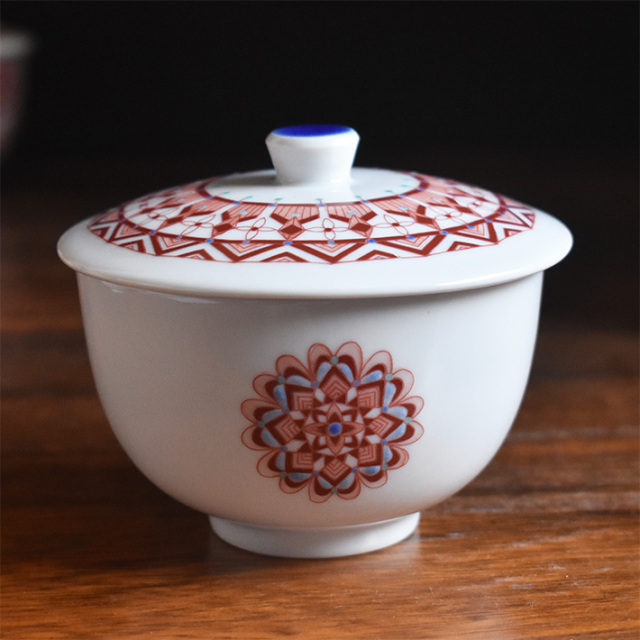 九谷焼 急須 蓋付茶器5客セット 赤絵丸紋【アウトレット