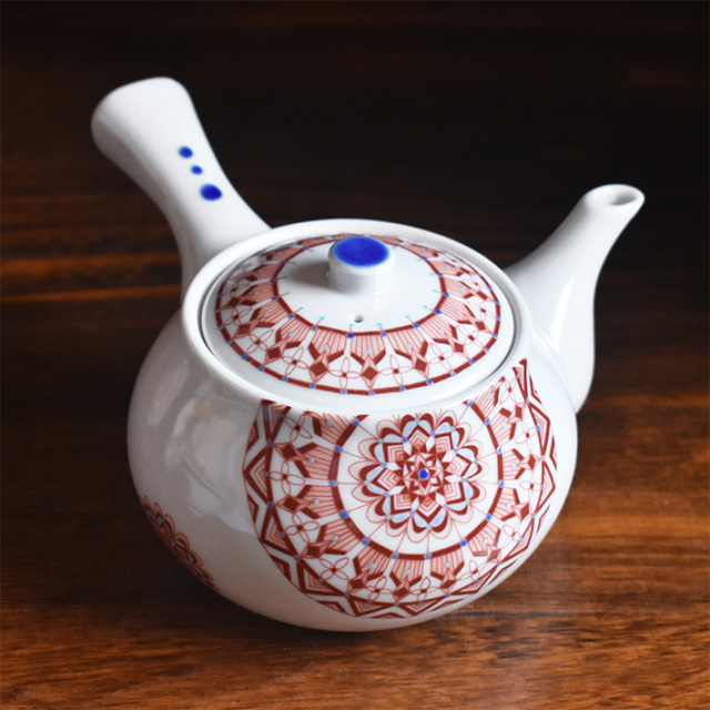 九谷焼 急須 蓋付茶器5客セット 赤絵丸紋【アウトレット】 九谷焼専門