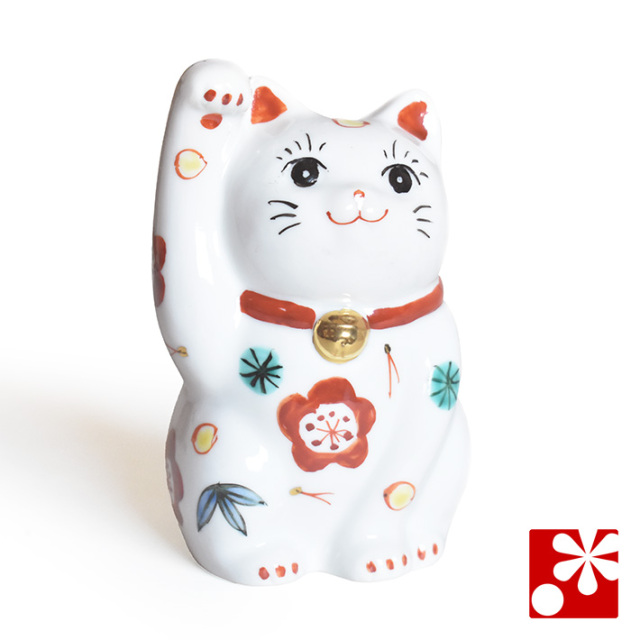 九谷焼 招き猫 置物 松竹梅（右手・高 約11.5cm）【アウトレット】