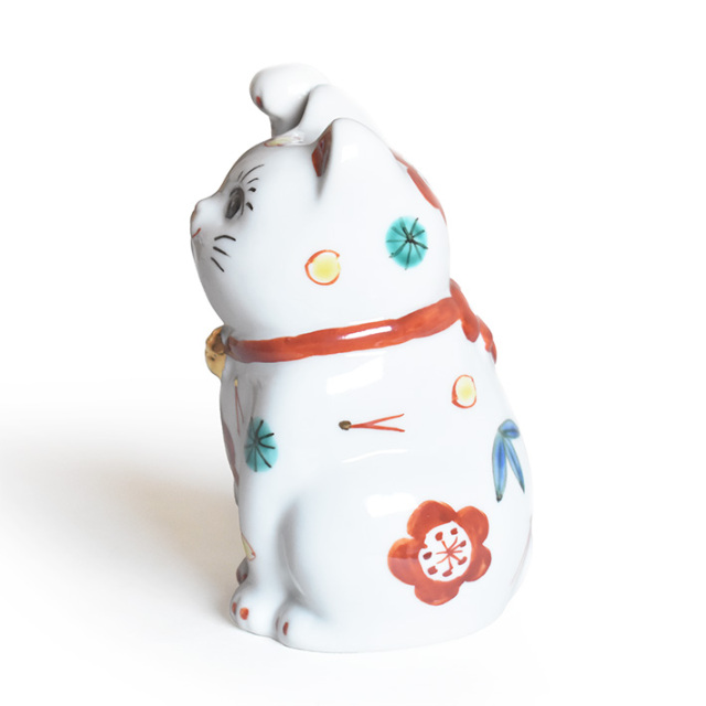 九谷焼 招き猫 置物 松竹梅（右手・高 約11.5cm）【アウトレット