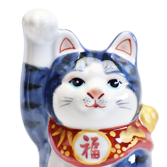 九谷焼 招き猫 置物 紫釉彩（右手）