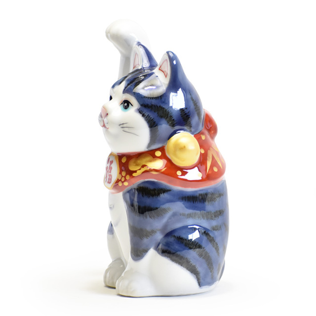 九谷焼 招き猫 置物 紫釉彩（右手）
