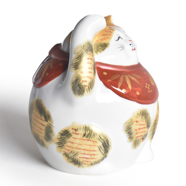 九谷焼 招き猫 置物 金彩三毛