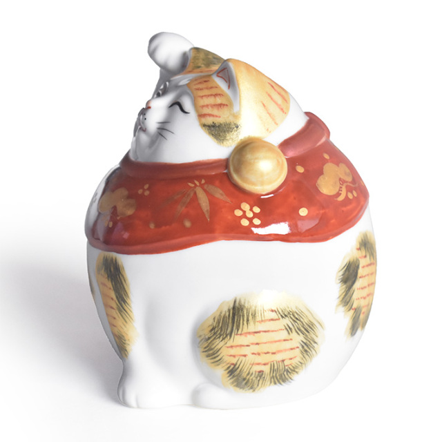 九谷焼 招き猫 置物 金彩三毛