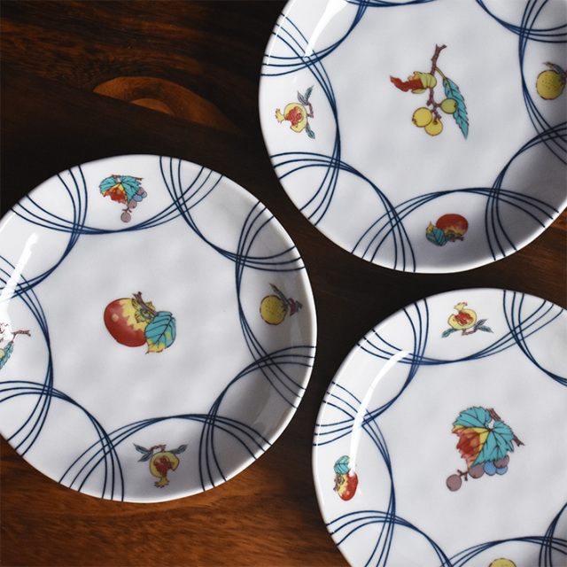 1697 深川製磁　果実文　中皿　9客　15cm 金彩 1697 深川製磁 果実文 中皿 9客 15cm 金彩