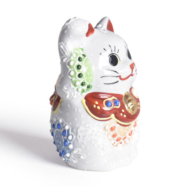 九谷焼 招き猫 白盛（右手）【アウトレット】 九谷焼専門店 和座本舗