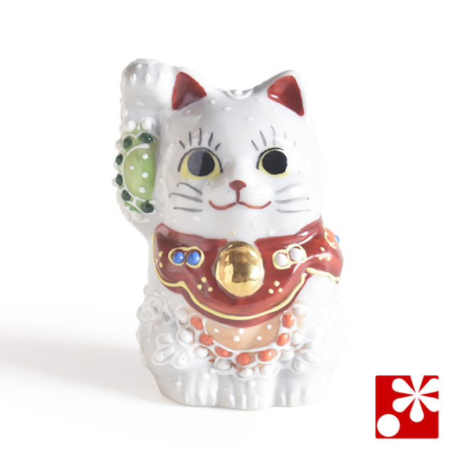 九谷焼 招き猫 白盛（右手）【アウトレット・箱なし】