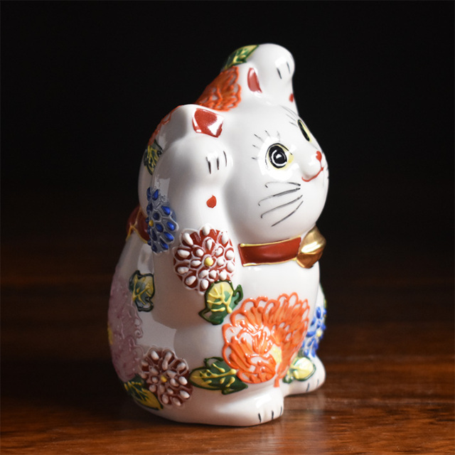 九谷焼 両手招き猫 置物 花づくし盛【アウトレット】 九谷焼専門店 和