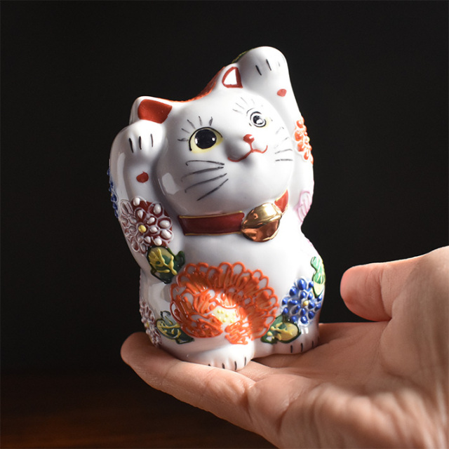 九谷焼 両手招き猫 置物 花づくし盛【アウトレット】 九谷焼専門店 和